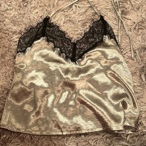 Silver and black lace halter top